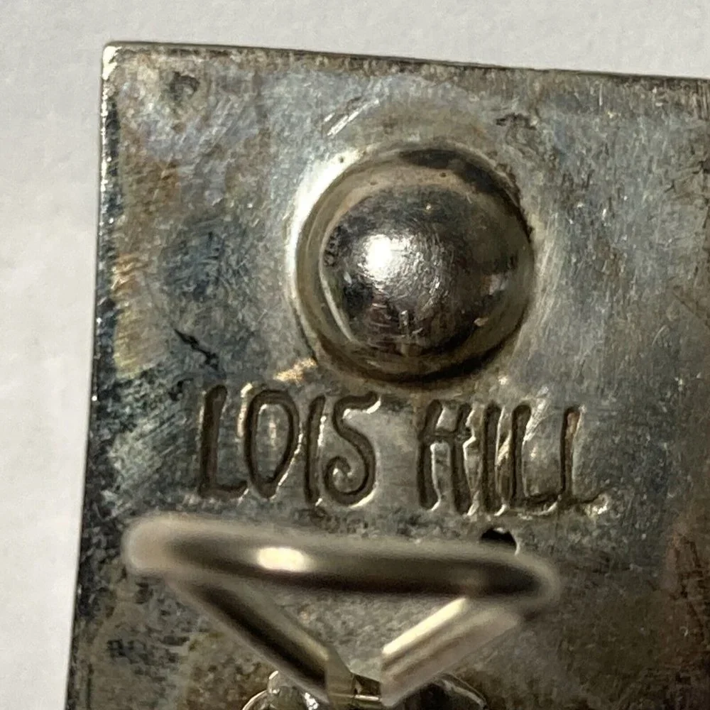 Vintage‎ Lois Hill Curved Rectangular Sterling Granulated Clip Earrings